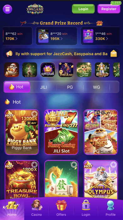 X99 Game mobile app interface